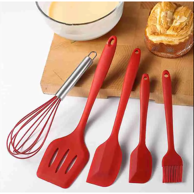 Kit Utensílios de Silicone 5 Peças Resistente 230°C Antiaderente Livre BPA Espátula Pincel Fouet Cozinha