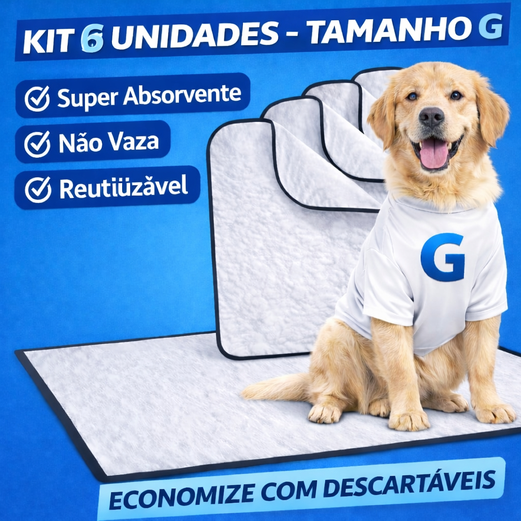 Tapete Higiênico Lavável 60x80 Premiun Para Pets Kit 6 Unidades Animais Grandes