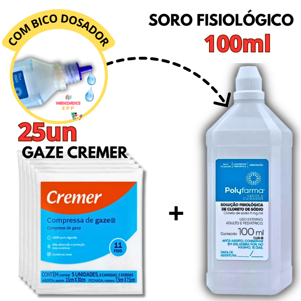 Gaze Cremer Soro Fisiológico Kit Higiene Bebê Cuidados 25 Gaze Cremer 1 Soro 100ml Arboreto