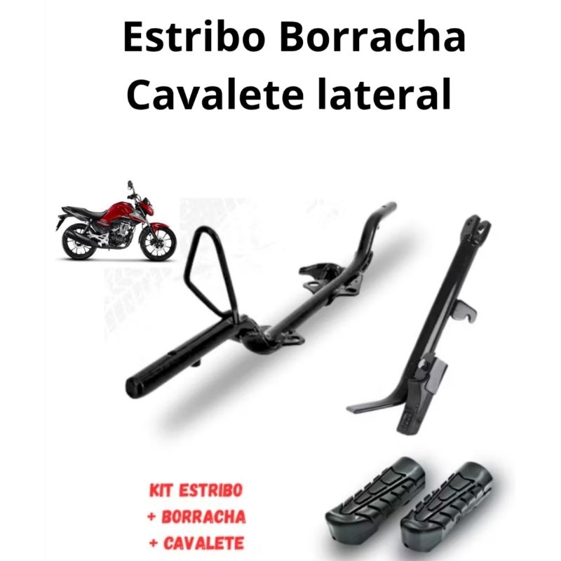 Estribo Pedal Apoio + Borracha pedaleira + Cavalete lateral pezinho Start Titan Fan Cg 125 150 160 Material Reforçado