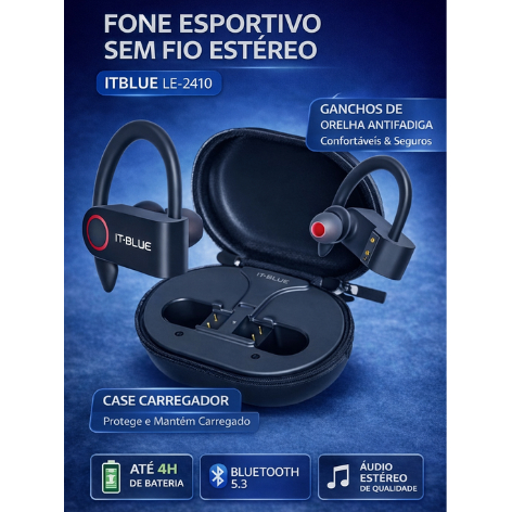 Fone De Ouvido Bluetooth Para Corrida Esportes Bike Moto ITBLUE LE-2410 em Oferta na Shopee