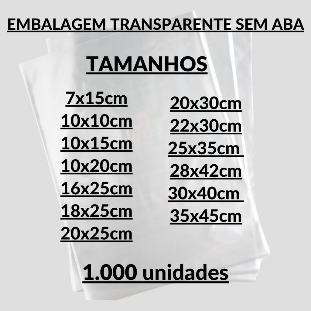 1000un Saco Transparente Plástico Sem Aba Adesiva Embalagem Roupa Qualidade Atacado Várias Medidas