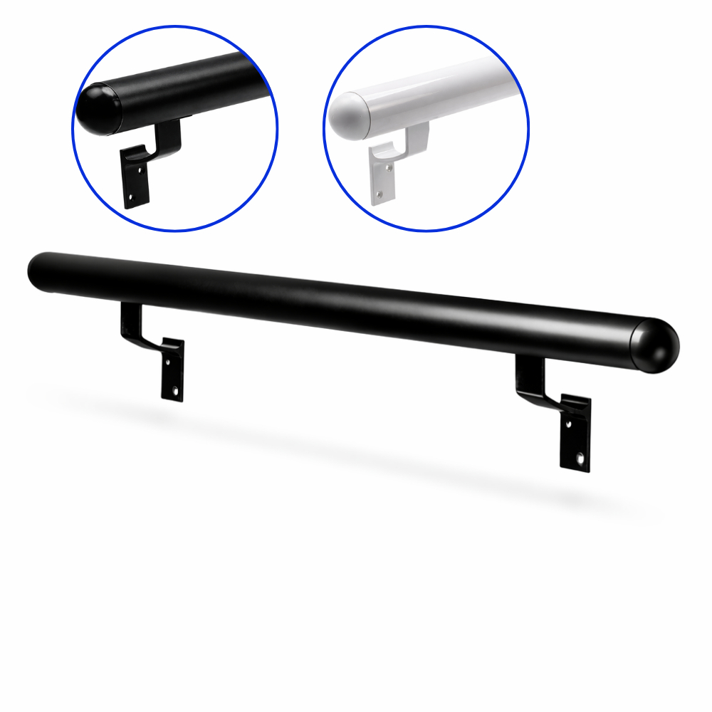 Corrimão redondo com tampa boleada de alumínio 1 metro - preto e branco