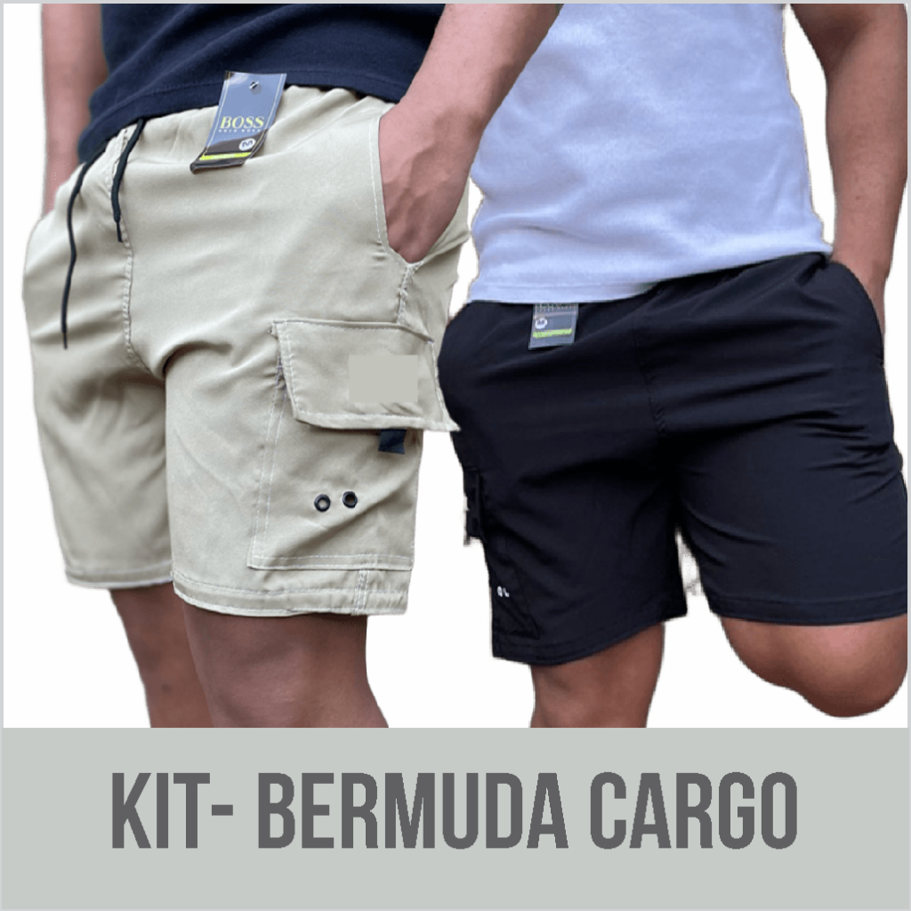 Kit 2 Bermuda Cargo Masculina Bolsos Lateral Skate Elastano Casual short cargo masculino