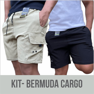 Kit 2 Bermuda Cargo Masculina Bolsos Lateral Skate Elastano Casual short cargo masculino