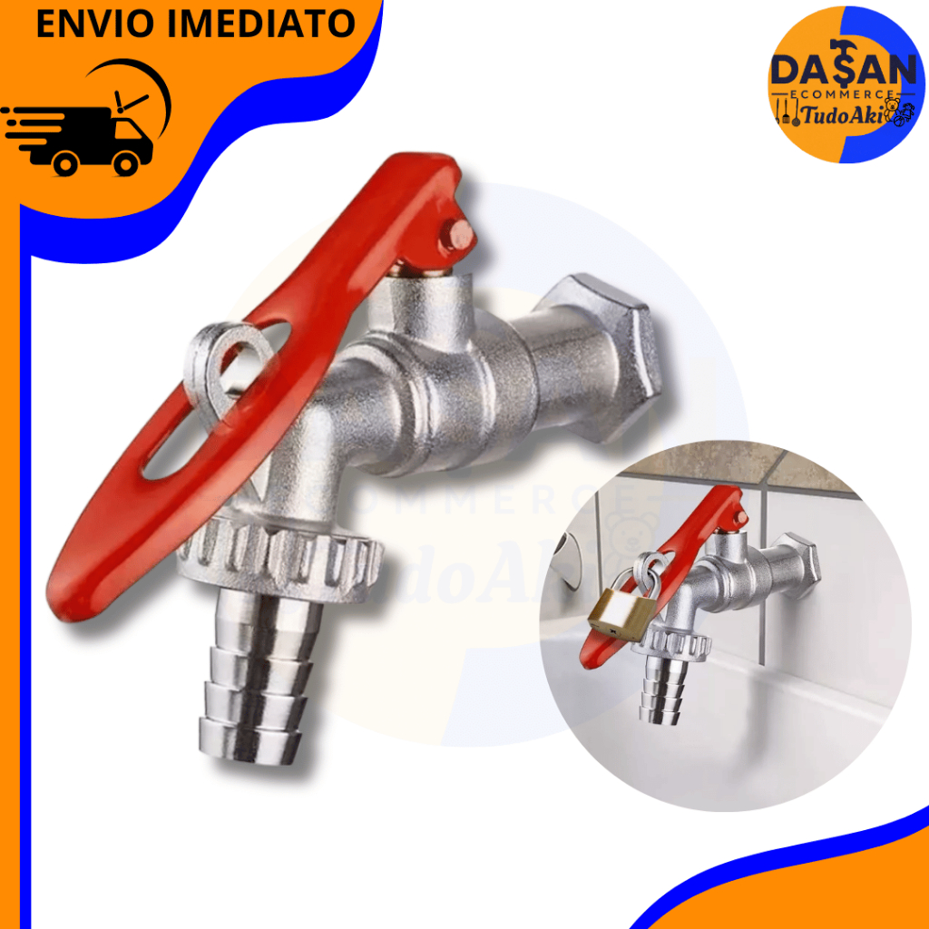 Torneira Esfera Porta Cadeado Metal Saída 3/4 – Uso em Jardim, Quintal e Lavanderia em Oferta na Shopee