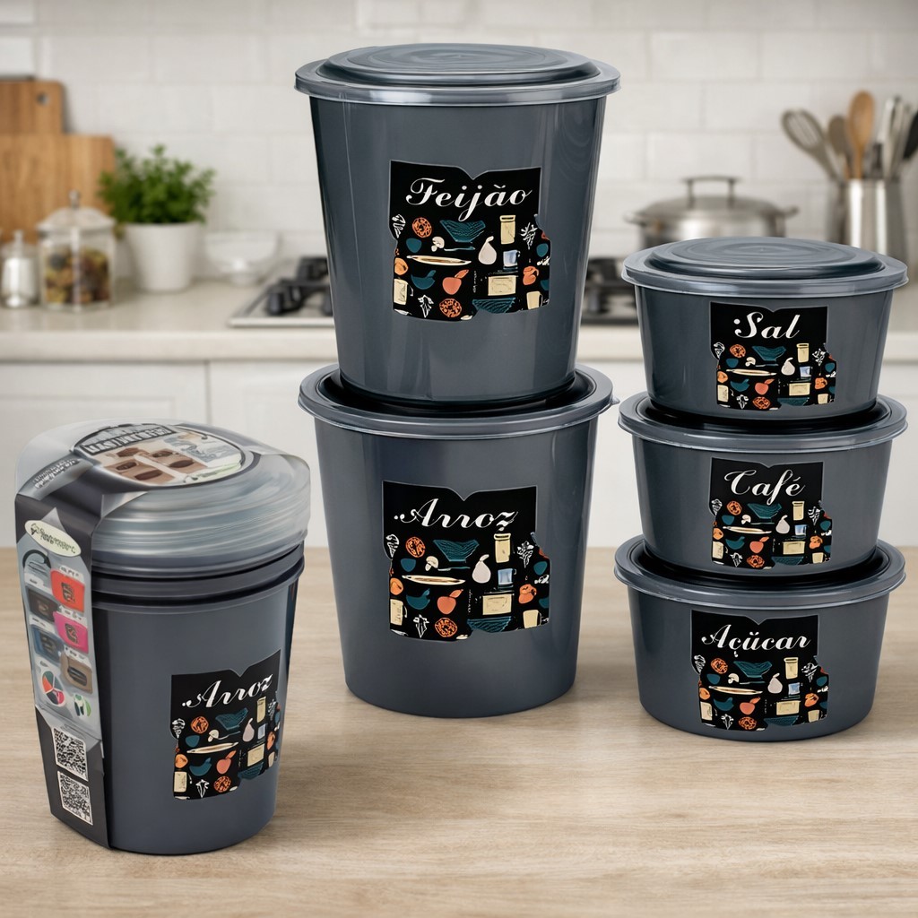 Potes Para Mantimentos Kit Com 5 Peças em Oferta na Shopee