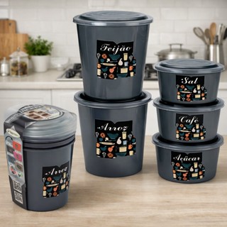 Potes Para Mantimentos Kit Com 5 Peças em Oferta na Shopee