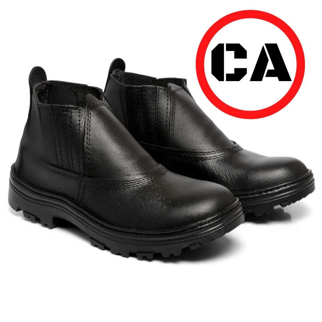 BOTINA DE COURO MONO COM BICO PVC COM CA