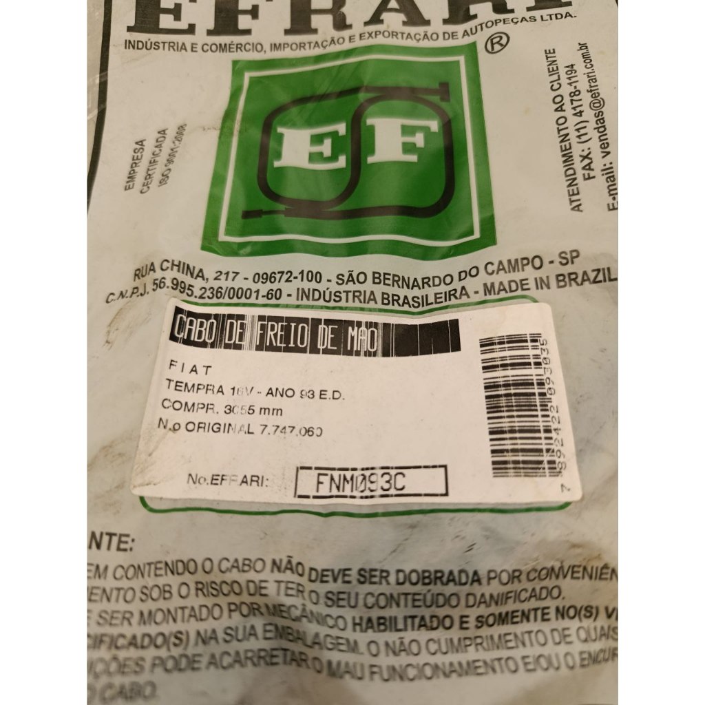 Cabo de Freio de Mão Tempra A DISCO na traseira 16v 93/96 3055mm Efrari FNM093C