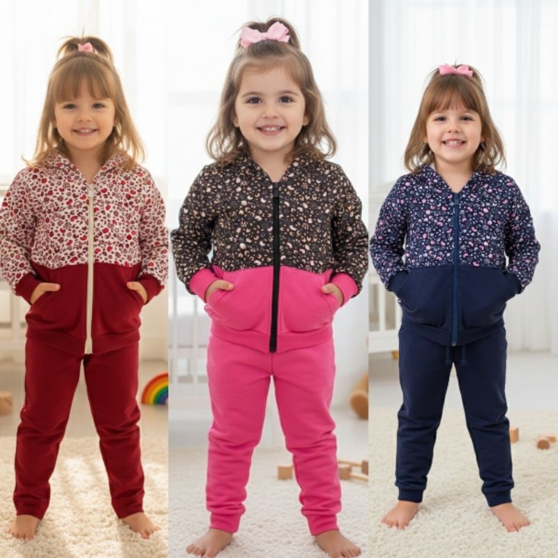 Conjunto Moletom Flanelado Infantil Feminino Inverno Menina De Lã Agasalho De Frio Menina