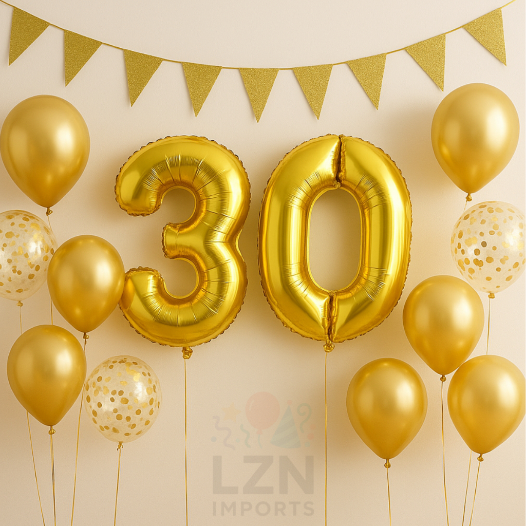 Kit 2 Uni Balão Número Dourado 32 Pol 75cm Aniversário Festa Decoração Balões Metalizado 0-9