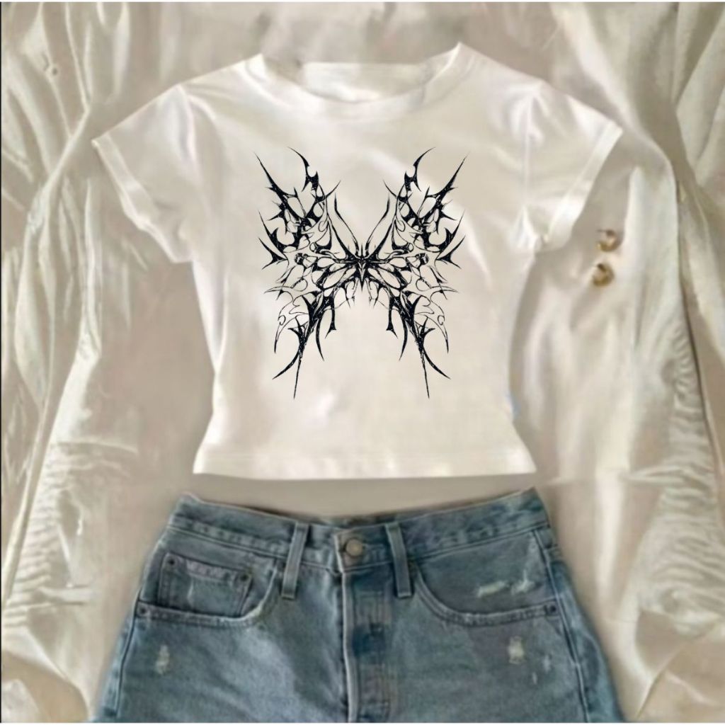 Cropped Vintage Feminino Estilo Y2k Street Core Tecido Leve De Algodão em Oferta na Shopee