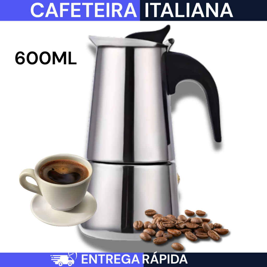 Imagem Cafeteira Italiana 600ml 12 Xicaras Aço Inoxidável Inox Café Expresso 600ml PROMOÇÃO LIMITADA