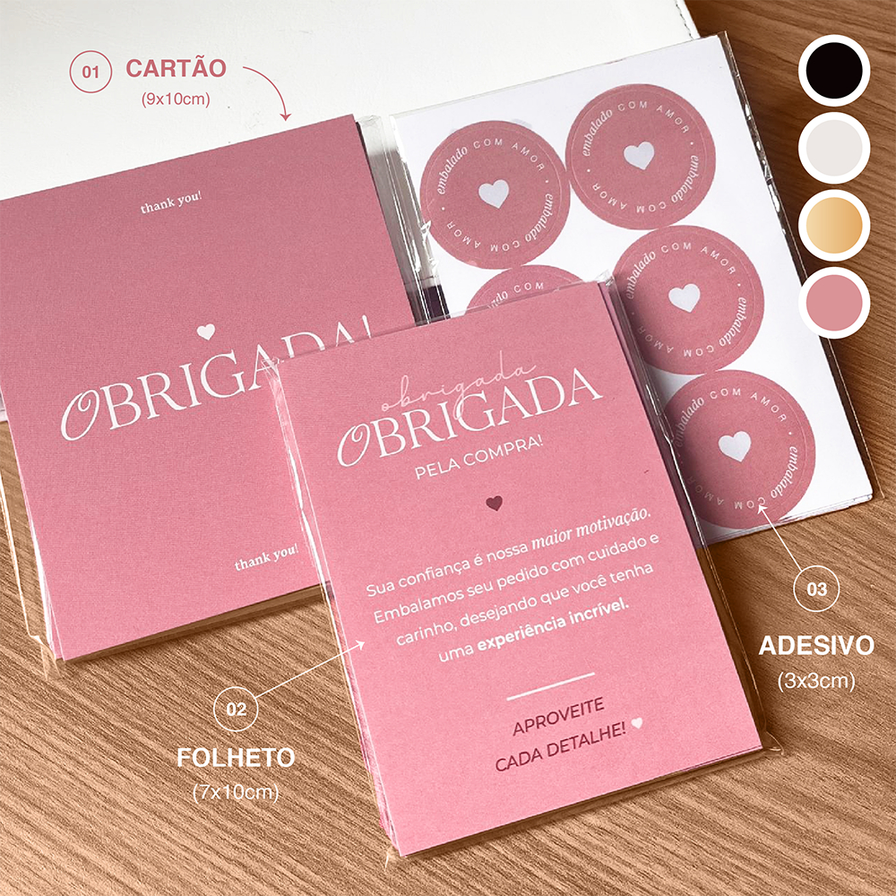 KIT Empreendedor 150 Unidades Cartão de Agradecimento Folheto e Adesivo para loja - 3 ITENS
