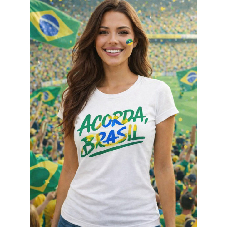 Blusa Acorda Brasil torcida feminina camiseta em Oferta na Shopee