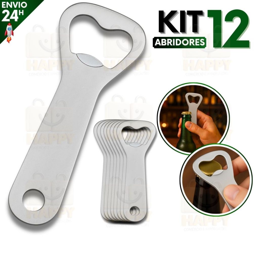 Kit 12 Abridor de Garrafa em Aço Inox 10cm Para Cerveja, Refrigerante, Bar e Cozinha em Oferta na Shopee