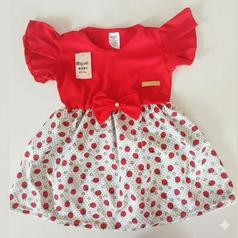 Vestido Infantil Bebê Menina Manga borboleta laço godê malha Algodão RN 0 a 6 Meses enxoval luxo princesa fofo delicado