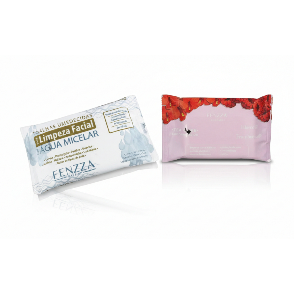 Lenço Umedecido Demaquilante de Maquiagem Toalha Limpeza Facial Água Micelar | Hibisco + Framboesa Fenzza