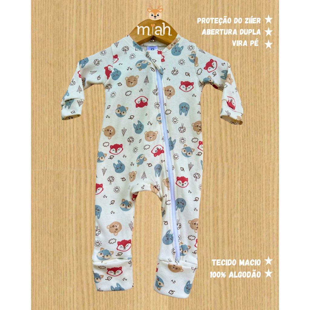 MACACÃO VIRA PÉ DOIS CURSORES ALGODAO INFANTIL