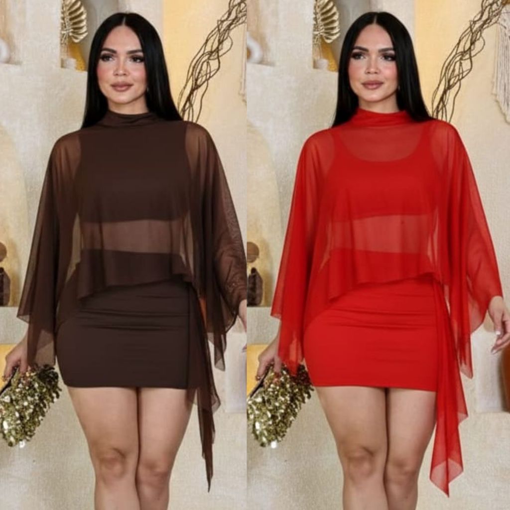 Conjunto Feminino Tule Manga Longa Top e Saia Modelador Moda Gringa Tendência em Oferta na Shopee