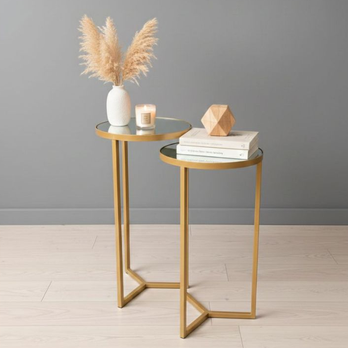 Conjunto de Mesa Lateral Aço Com Espelho Steel Glaas em Oferta na Shopee