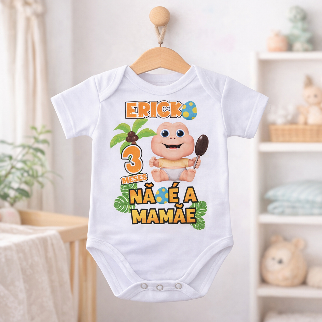 Body Bebê Mesversário Personalizado com nome e idade "Baby Sauro Não é a Mamãe"