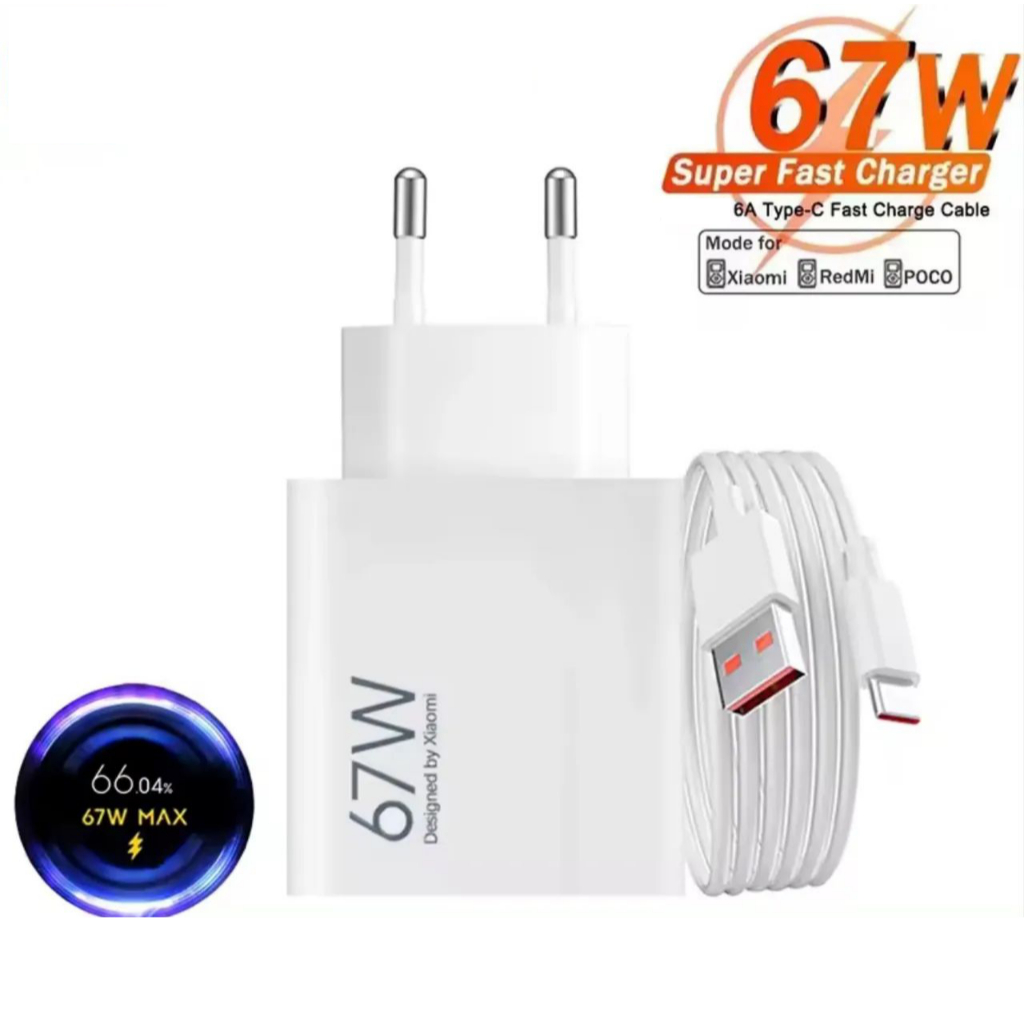 Carregador Turbo 67W Tipo-C Alta Potência | Carregamento Super Rápido Seguro | Compatível Android em Oferta na Shopee