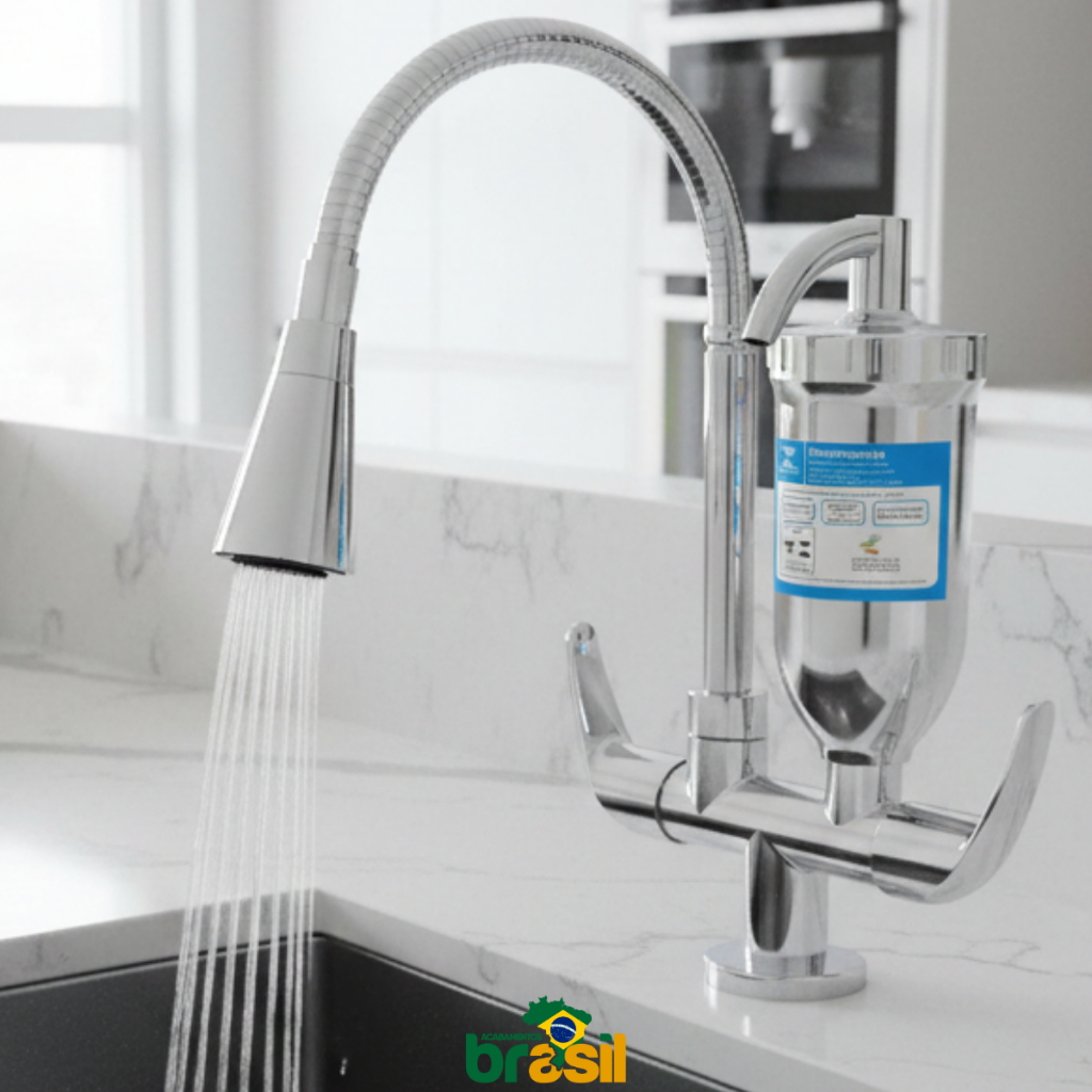 Torneira Gourmet Cozinha com Filtro Flexível Luxo Inox Jato Duplo Cromada Bancada vela incluso