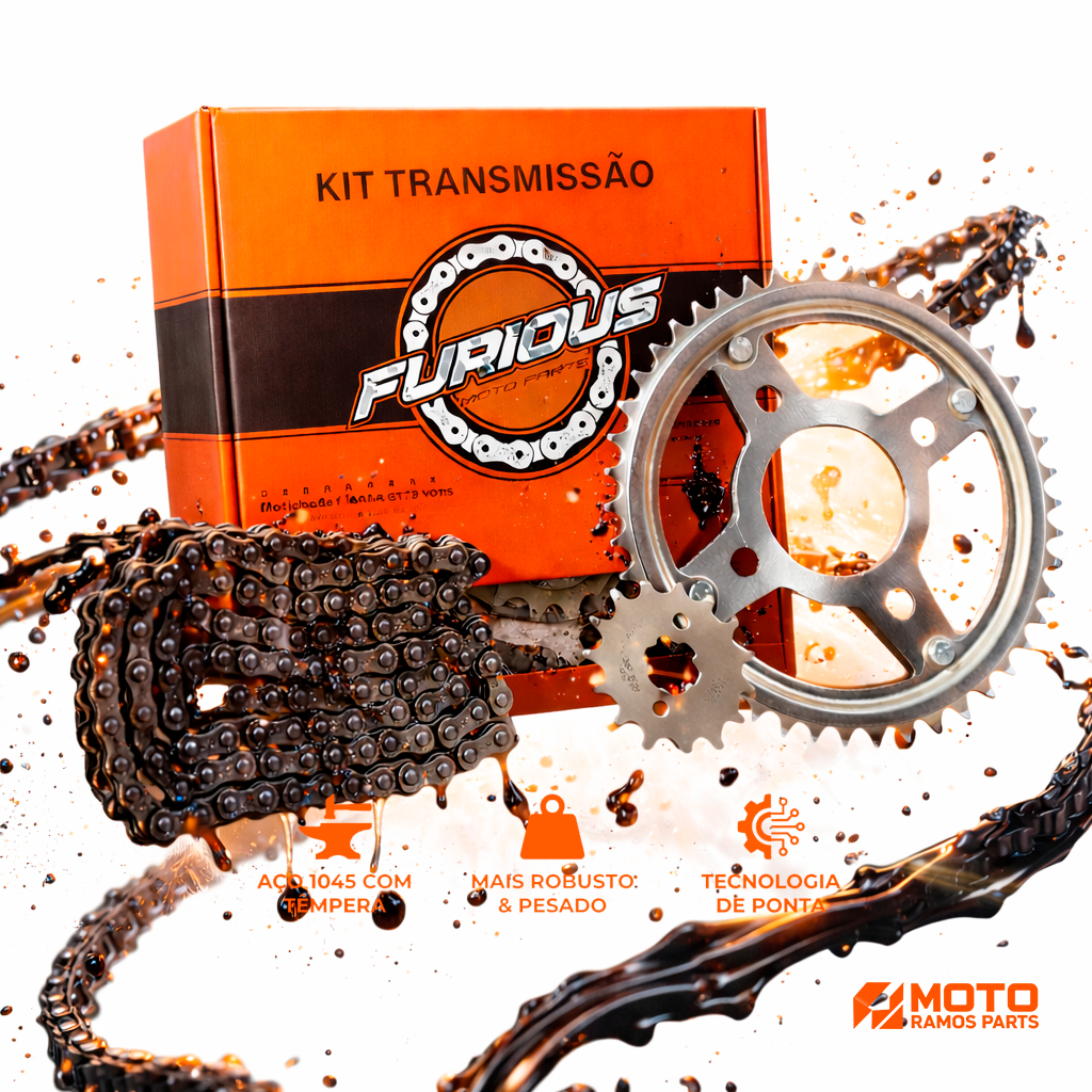 Kit Relação Transmissão CG 150 Titan Fan 2004 a 2015 Coroa Pinhão Corrente Furious