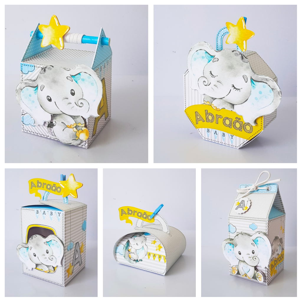 PEGUE E MONTE LEMBRANCINHAS - KIT FESTA CAIXINHAS PERSONALIZADAS - TEMA ELEFANTINHO