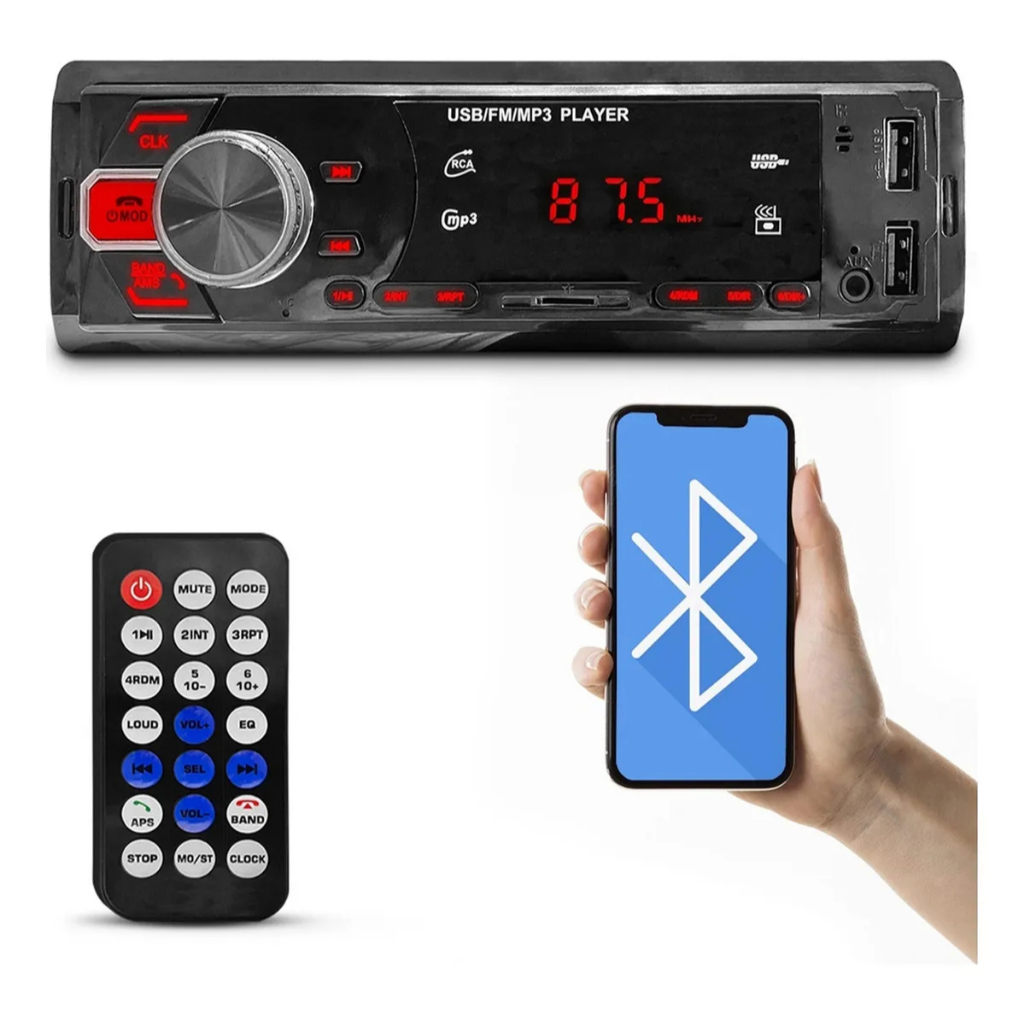 Som Automotivo Radio Mp3 E-Tech Light Bluetooth USB SD Auxiliar RCA FM