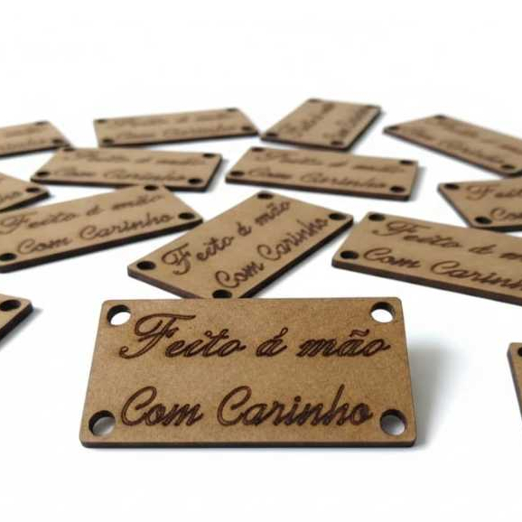 100 Apliques Tag 6x3 cm Com Carinho Mdf Crú Artesanato, Crochê, Costura, Feito À Mão Art. Capricho