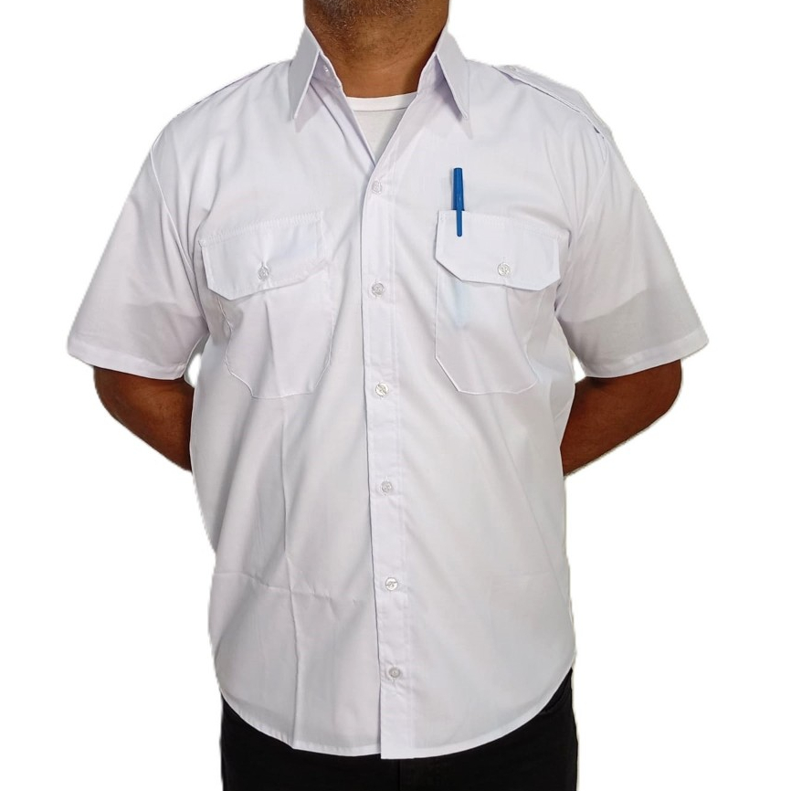Kit 2 Camisas Social Manga Curta Branca Uniforme Profissional Com Lapela Motoristas Porteiro Aviador