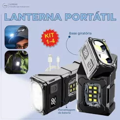 Lanterna Led Giratória com Chaveiro USB Recarregável Visor Magnético de Energia com Carregador