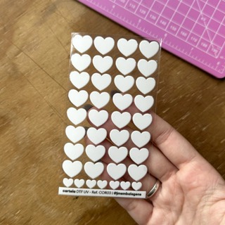 Cartela Adesivo DTF UV - Mini Corações Cor: Branco Ref. COR03 - 1, 2, 3, 4 ou 5 cartelas em Oferta na Shopee