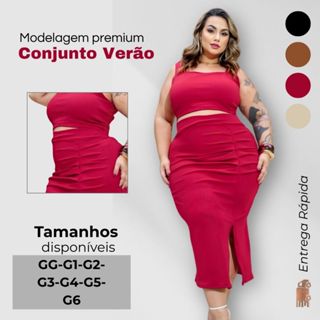 Conjunto Plus Size Feminino Preto Top Saia Midi Fenda Festa Balada Praia Verão Do GG ao G6 (Zero Trânsparência) em Oferta na Shopee