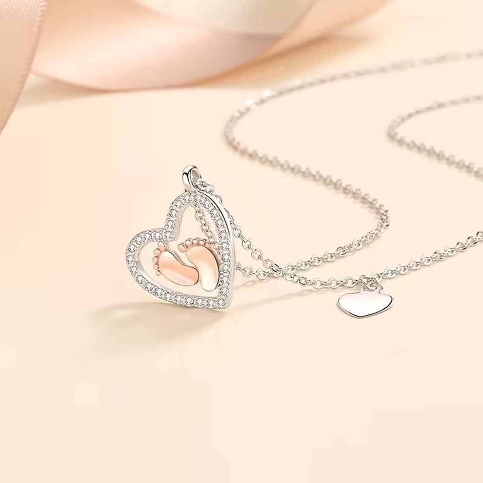 Choker Colar Corrente Feminina Em Aço Inoxidável E Pingente Meu Bebê Pedras de Zircônia Com Caixa de Presente
