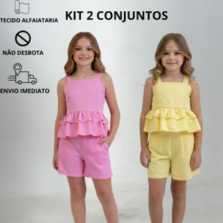 Kit com 2 conjuntos infantil menina batinha dois babados em Oferta na Shopee