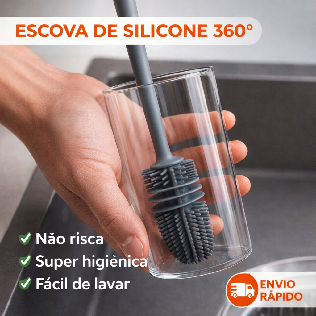 Escova De Silicone Lavar Copo Mamadeira Taça Banheiro Casa Cozinha Limpeza Multiuso Cabo em Oferta na Shopee