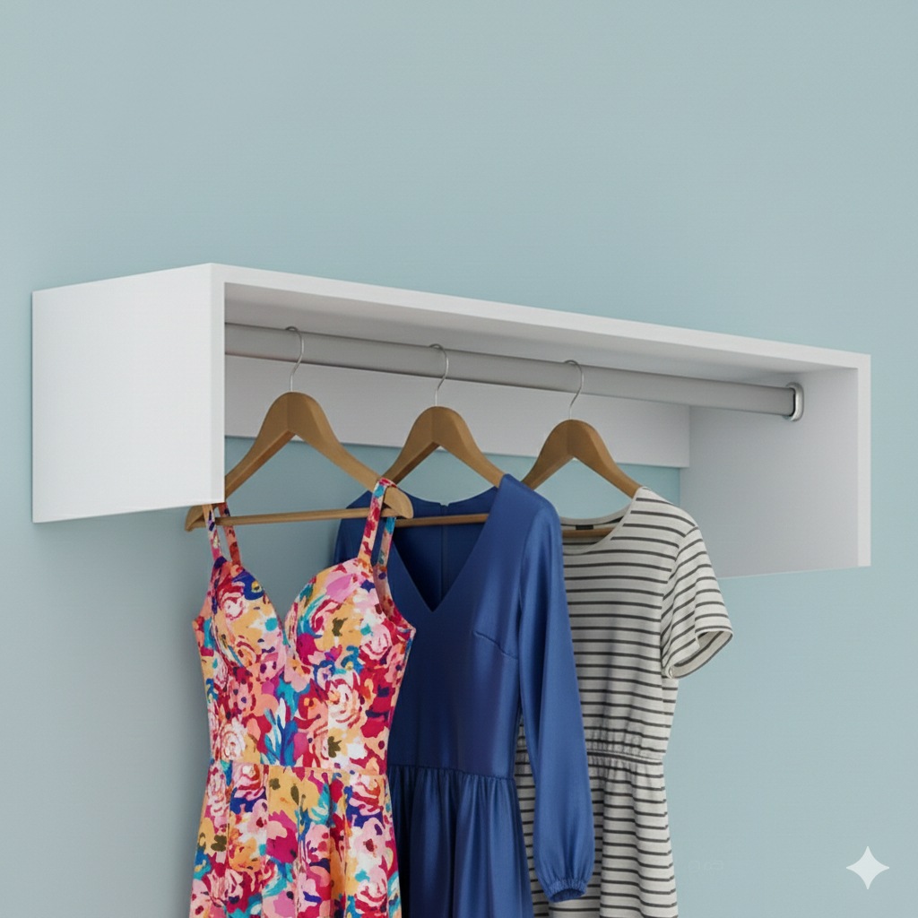 Arara Cabideiro Suspenso Madeira 60cm Branco em  Mdf De Parede Closet