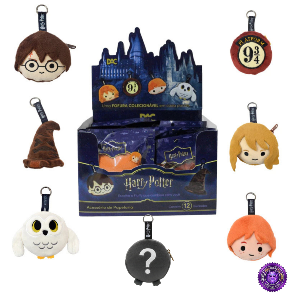 Chaveiro Harry Potter Pelúcia Fluffly Com Ziper Mini Acessorio Warner Oficial DAC