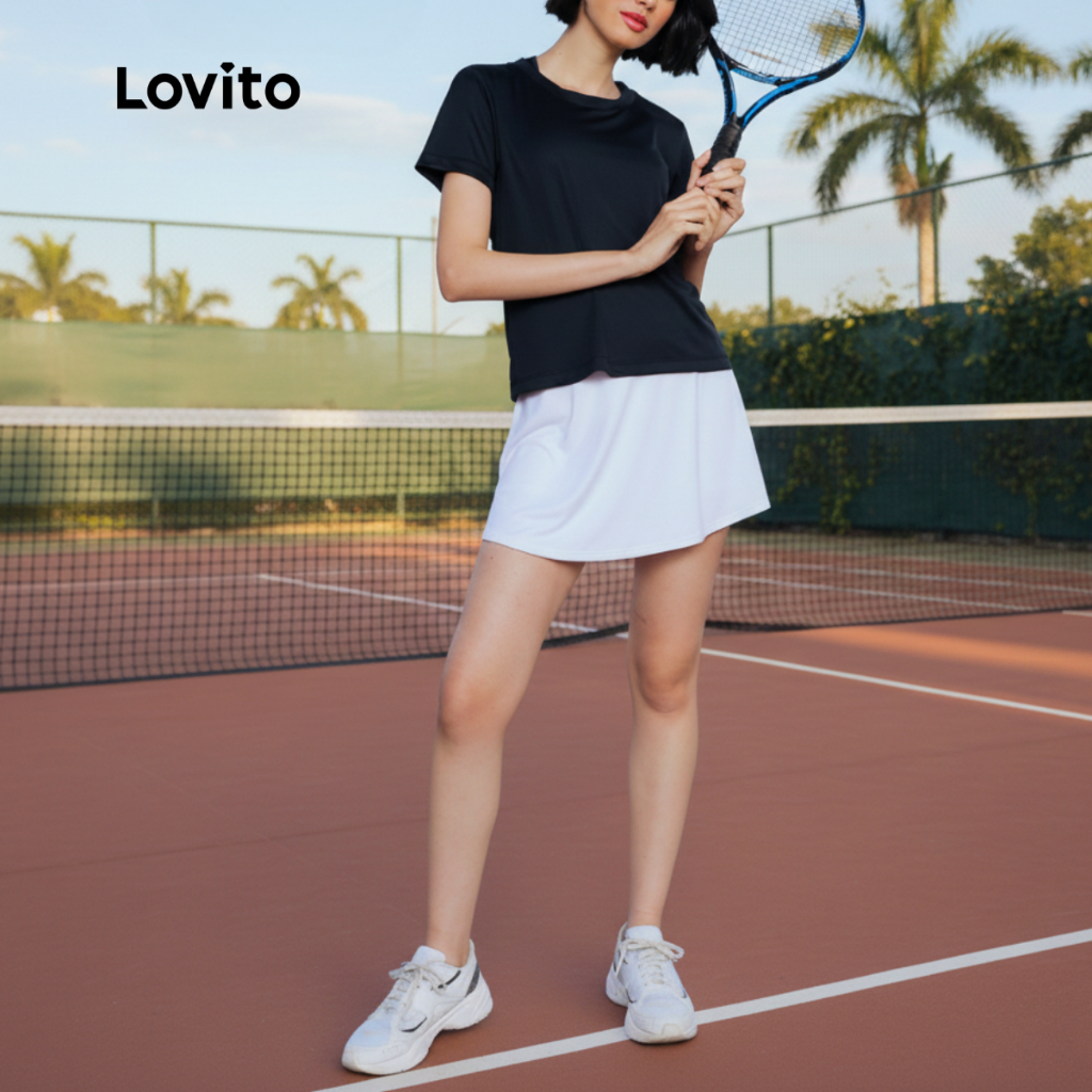 Lovito Shorts Saia Basico Feminino Moda Tenista BR-SKB533BRL563 em Oferta na Shopee