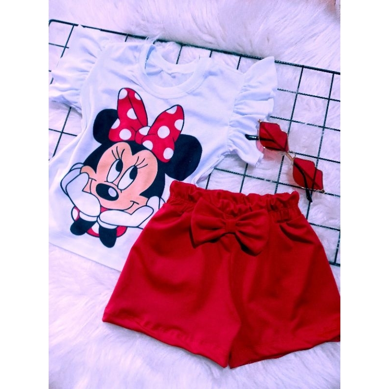 CONJUNTO MINEI SHORT VERMELHO/ MINEI COLORIDA