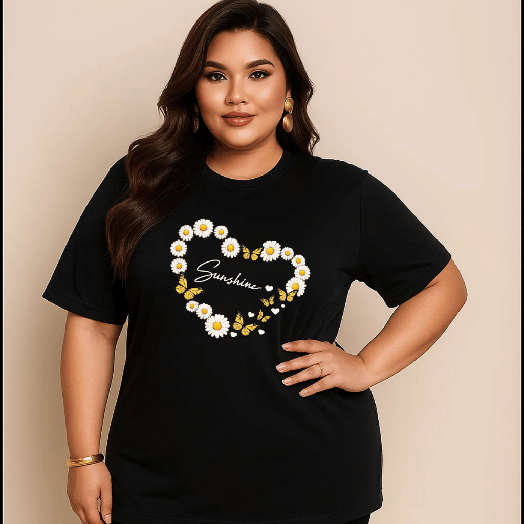 Camiseta Plus Size Feminina Estampada Do P Ao G5 Corações Academia Treino 100% Algodão Premium Verão