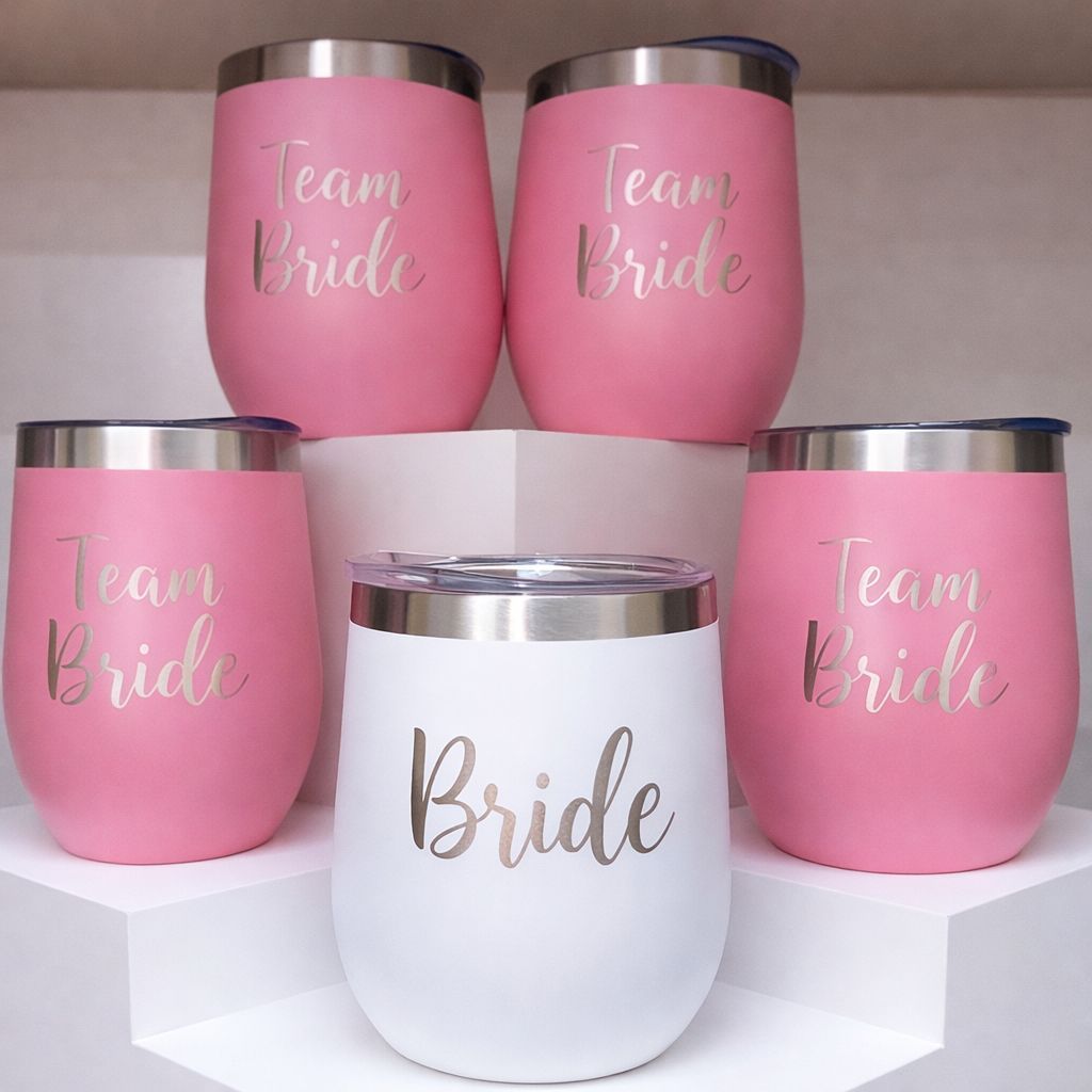 Kit 5 Copos Cuia Térmico Bride e Team Bride Cuia Oval Térmico 360ml Padrinho Madrinha