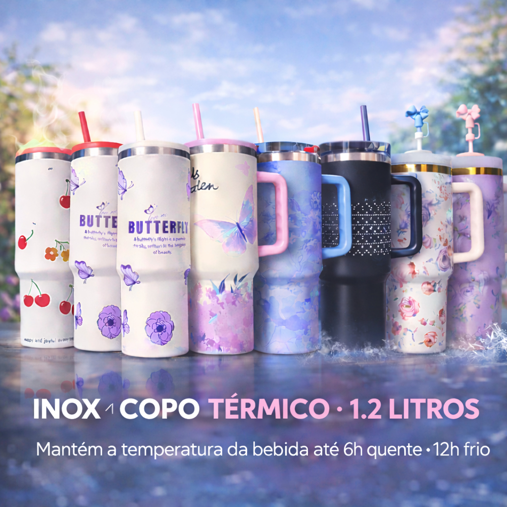 Copo Térmico com Canudo 1.2L Inox 1200mL Garrafa Térmica com Protetor Florido Personalizado Floral em Oferta na Shopee