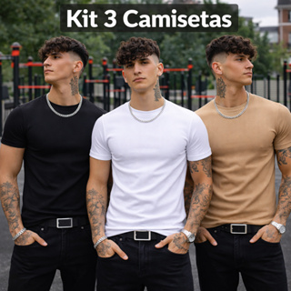 Kit 3 Camiseta Masculina Justa Modelo Americano Canelada Básica Premium Rapper em Oferta na Shopee