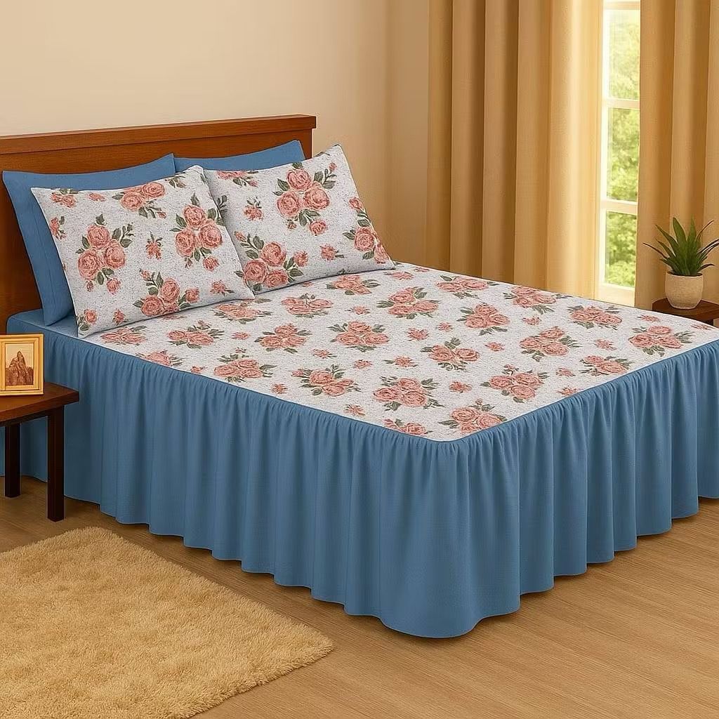 COLCHA CASAL CAMA BOX ESTAMPADA FLORAL COM BABADO 2,50m X 2,70m KIT ACOMPANHA 3 PEÇAS — imagem 2 de 2