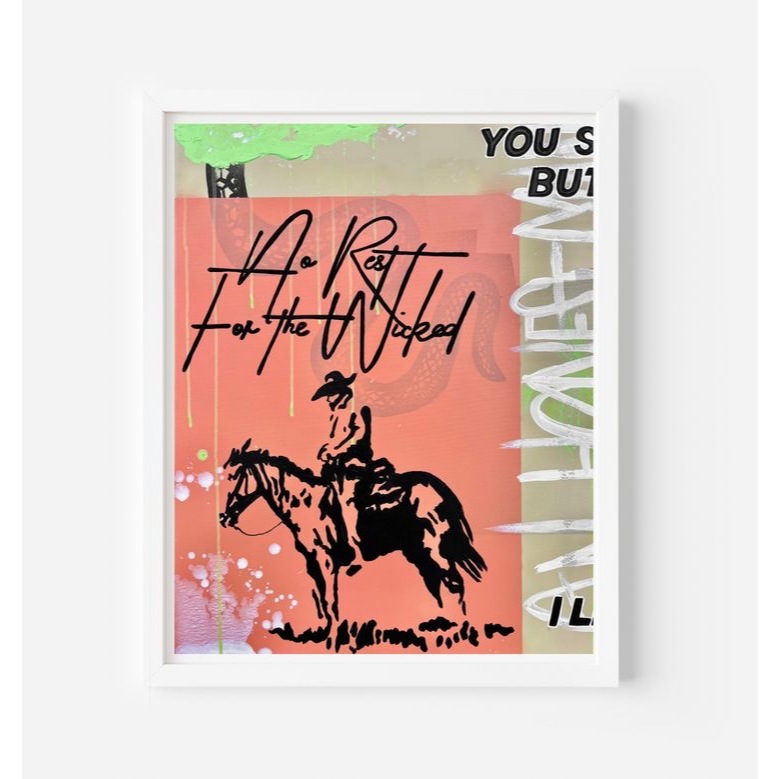 Quadros decorativos Cowboy No Rest For The Wicked Faroeste Vintage Minimalista (1 peça)